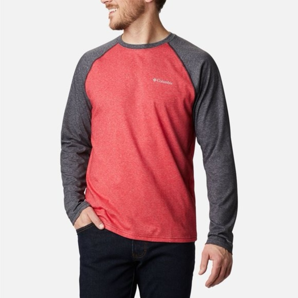Columbia Men's Long Sleeve Shirt in Red and Gray
